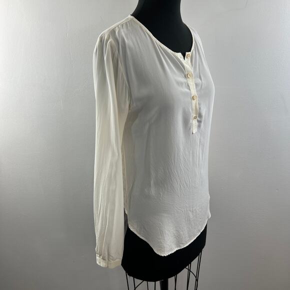 SJOBECK Cream Silk Back Contrast Cut-Out Long Sleeve Pullover Blouse Top Size XS - Picture 5 of 9
